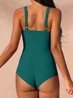 Crossover Wrap Mesh Panel Gold Hardware One Piece Swimsuit