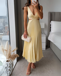 Pleated Cut Out Halter Midi Dress - Formal Wedding Guest