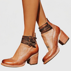 Triple Buckle Strap Distressed Leather Block Heel Boot