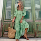 Geometric Print Button Front Tiered Boho Maxi Dress