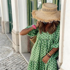 Geometric Print Button Front Tiered Boho Maxi Dress