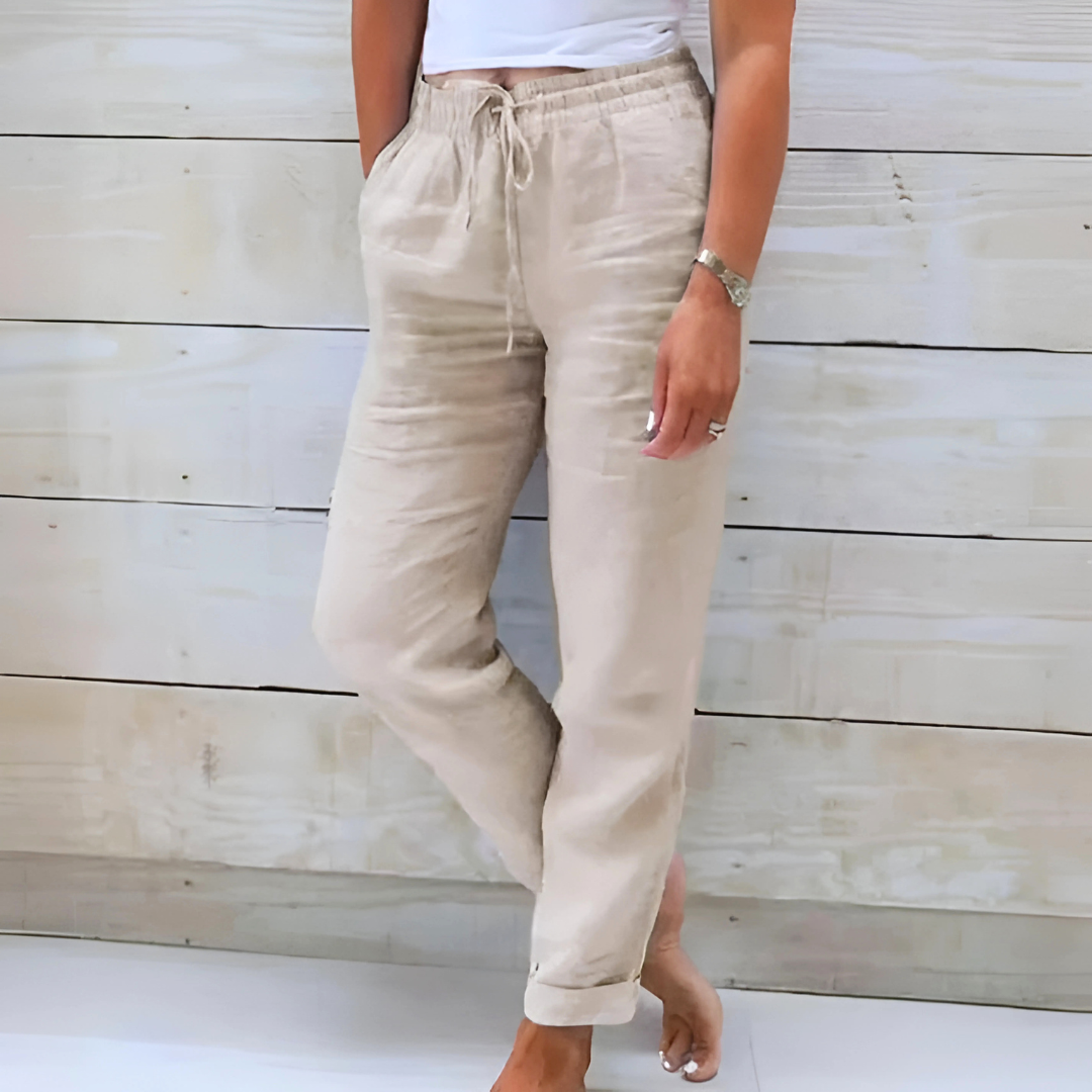 Drawstring Elasticated Waist Straight Leg Linen Pant