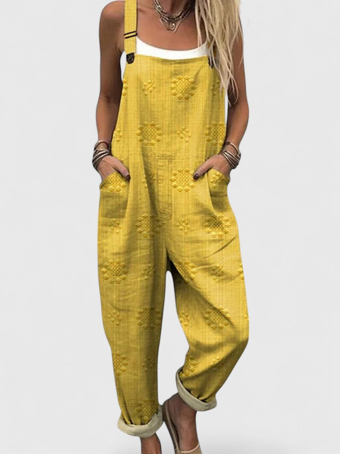 Embroidered Floral Adjustable Strap Pocket Casual Jumpsuit