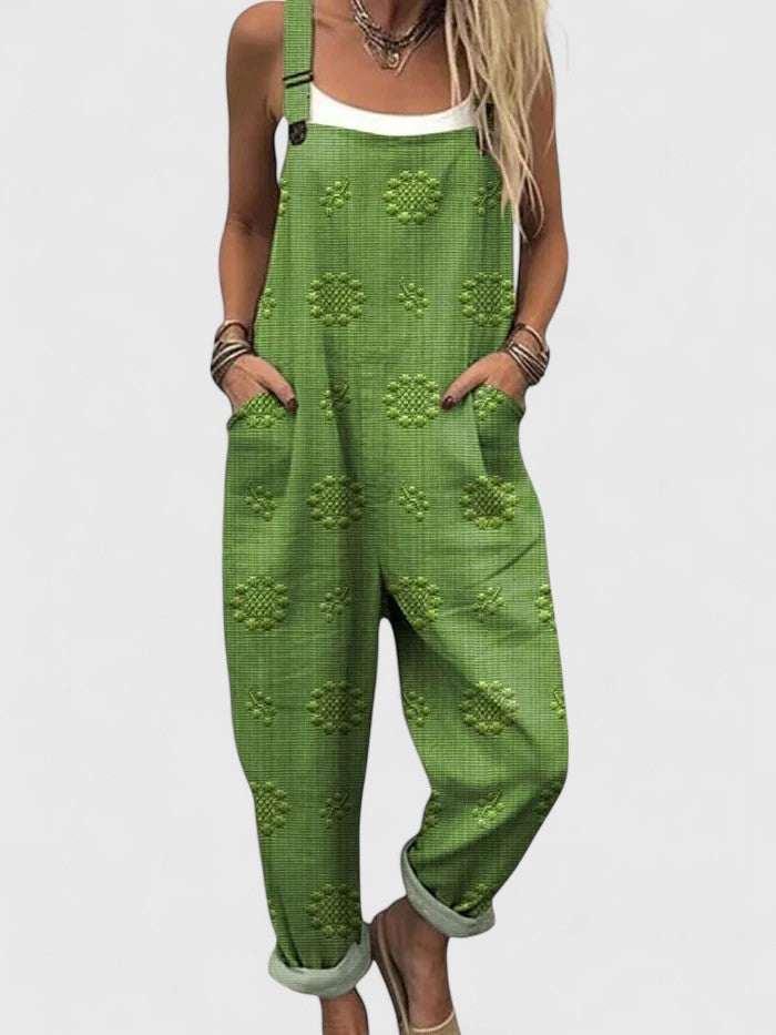 Embroidered Floral Adjustable Strap Pocket Casual Jumpsuit