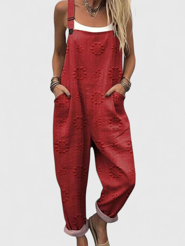 Embroidered Floral Adjustable Strap Pocket Casual Jumpsuit