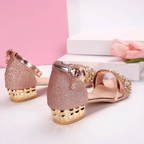 Rhinestone Chain Ankle Strap Low Block Heel Sandal