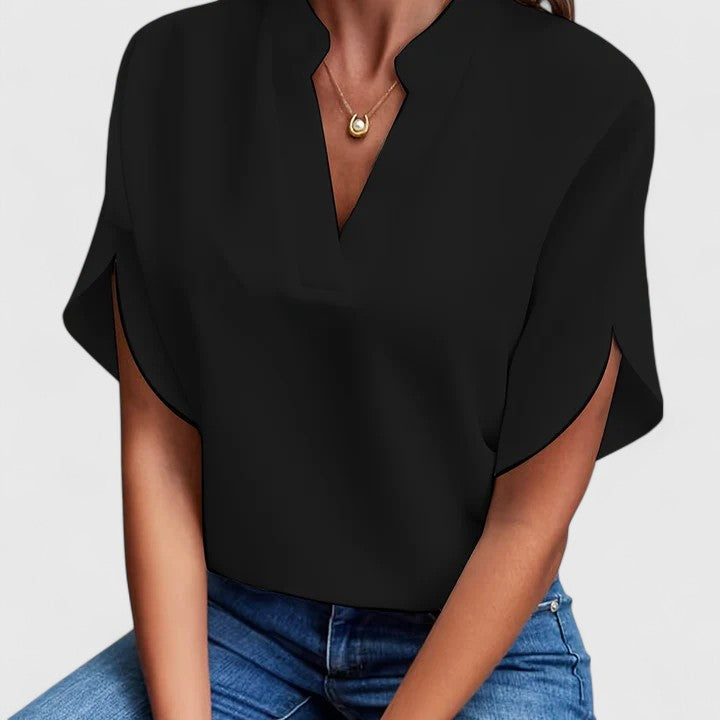 Satin V-Neck Batwing Sleeve Elegant Dressy Blouse