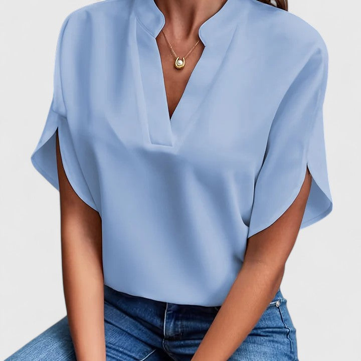 Satin V-Neck Batwing Sleeve Elegant Dressy Blouse