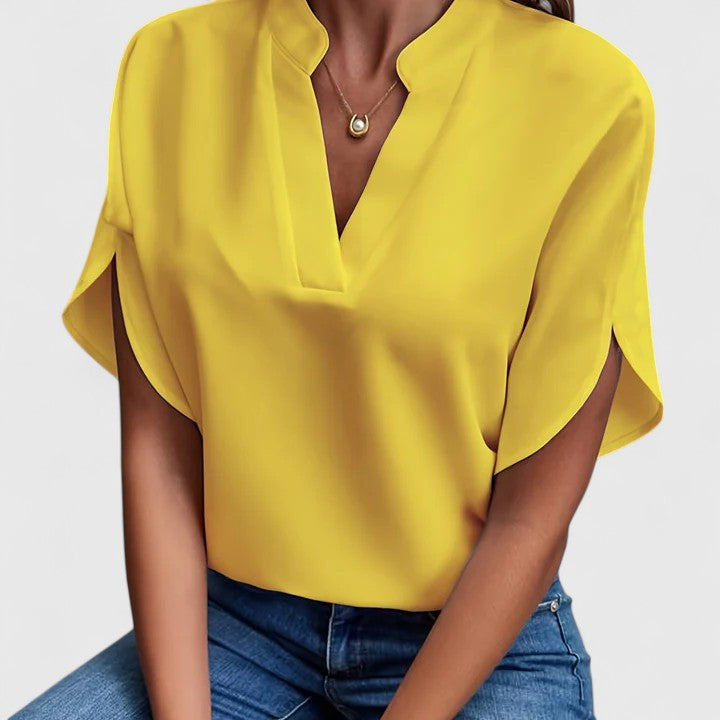 Satin V-Neck Batwing Sleeve Elegant Dressy Blouse