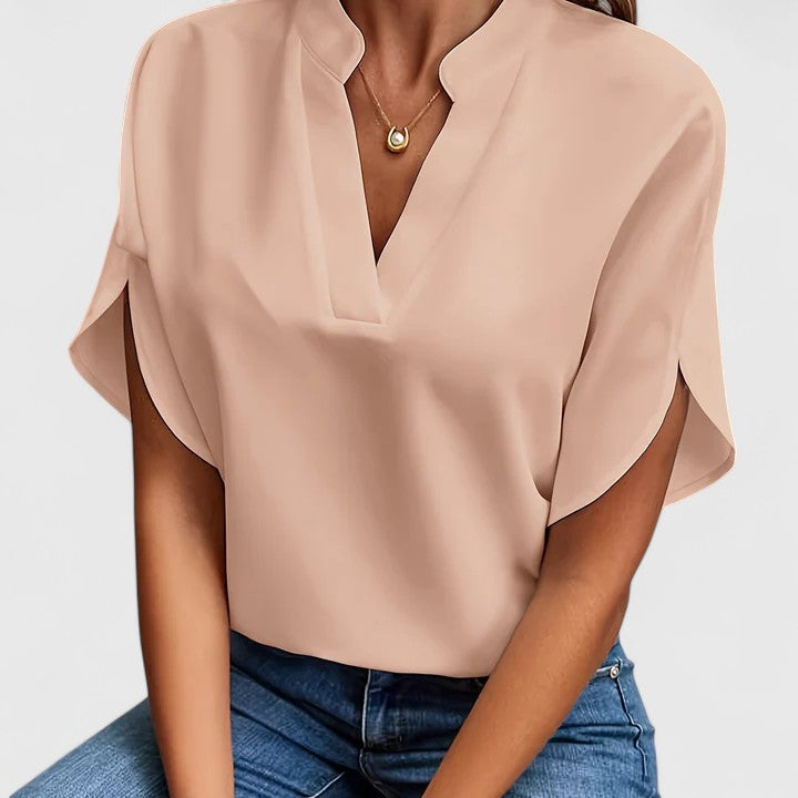 Satin V-Neck Batwing Sleeve Elegant Dressy Blouse
