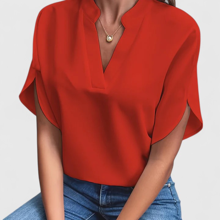 Satin V-Neck Batwing Sleeve Elegant Dressy Blouse