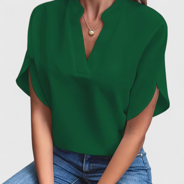 Satin V-Neck Batwing Sleeve Elegant Dressy Blouse