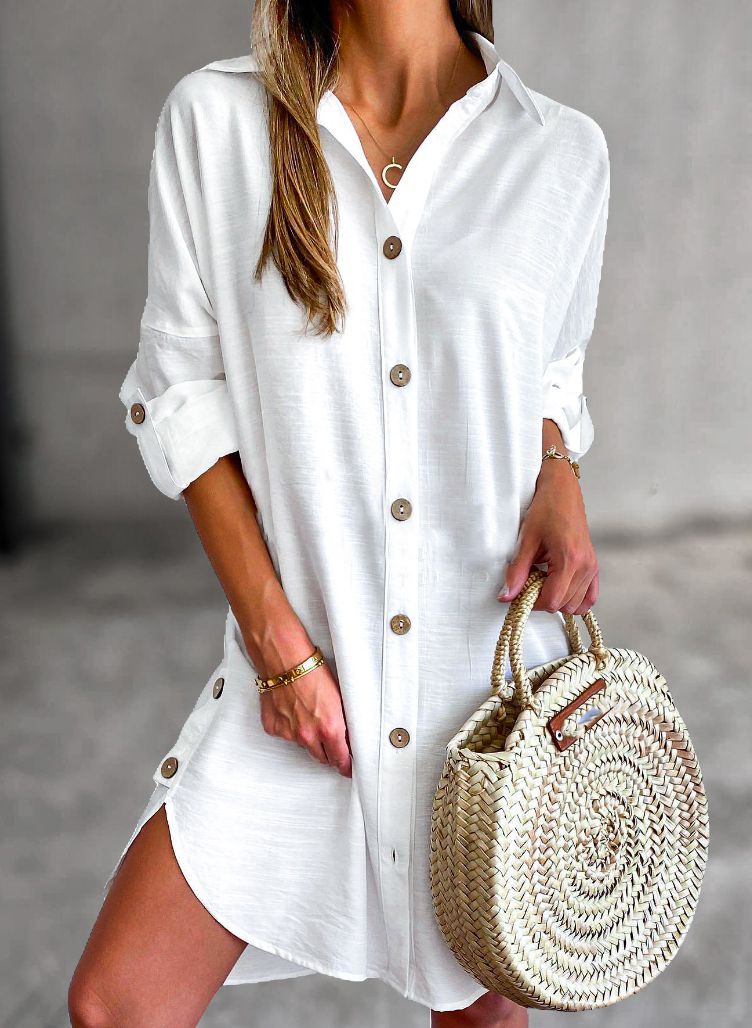 Linen Button Down Casual Shirt Dress