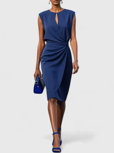Keyhole Ruched Waist Asymmetric Bodycon Midi Dress - Formal