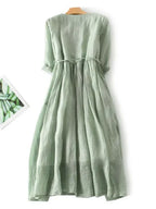 Ruffle Trim Belted Button Front Linen Maxi Dresses