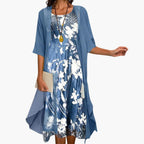 Watercolour Floral Midi Dress Chiffon Jacket Two Piece Set