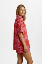 Tropical Print Camp Collar Short Sleeve Linen Shirt and Shorts Set