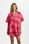 Tropical Print Camp Collar Short Sleeve Linen Shirt and Shorts Set