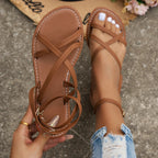 Crossover Toe Loop Ankle Strap Flat Sandals