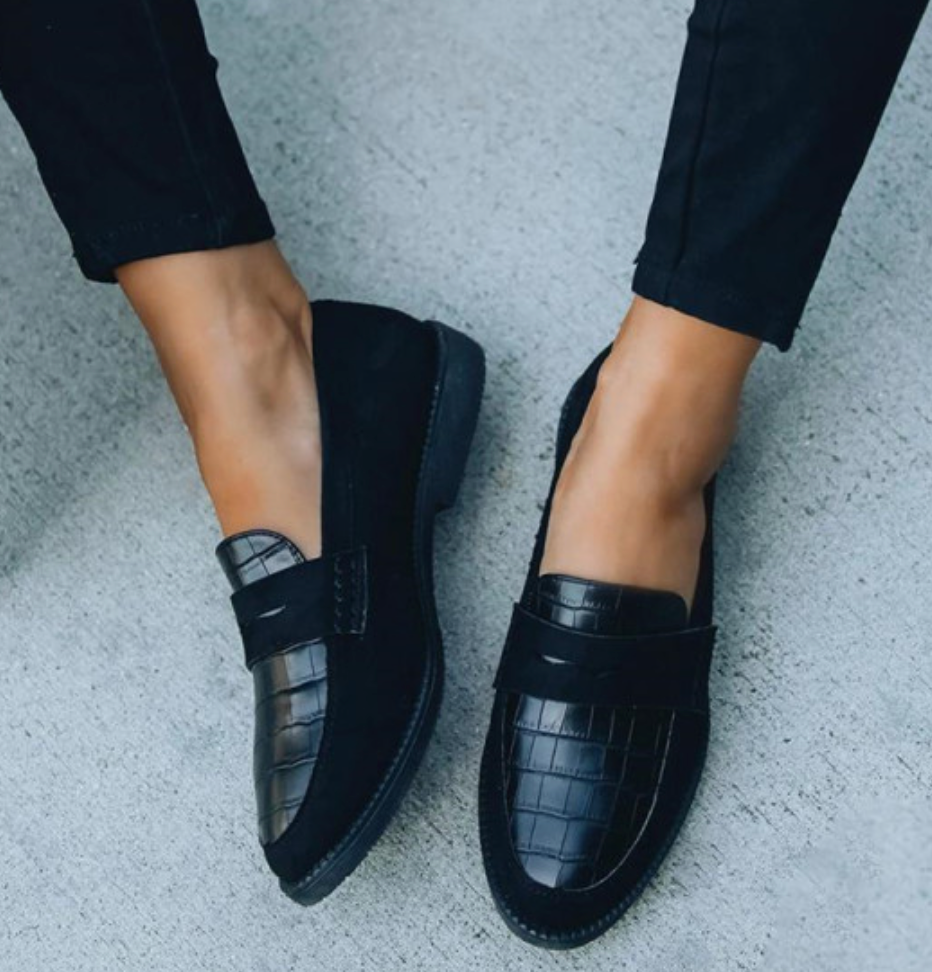 Croc Embossed Penny Strap Slip On Classic Flat Loafer