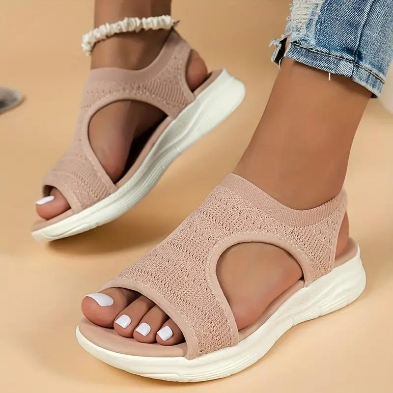 Breathable Knit Cut Out Slip On Flatform Sandal