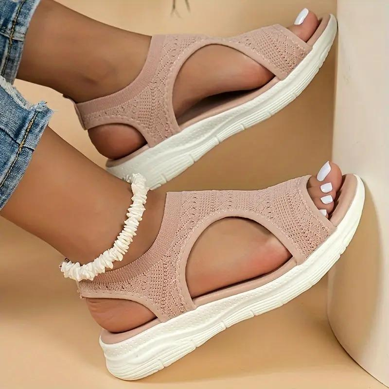 Breathable Knit Cut Out Slip On Flatform Sandal
