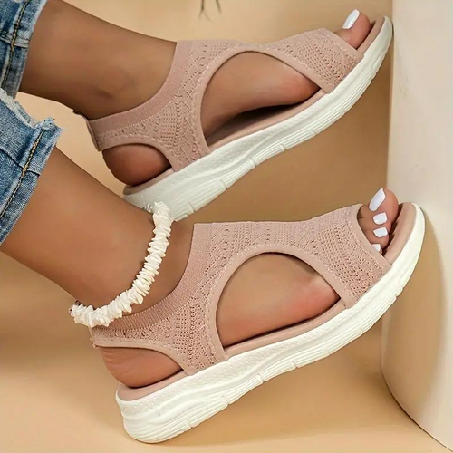 Breathable Knit Cut Out Slip On Flatform Sandal