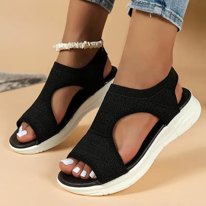 Breathable Knit Cut Out Slip On Flatform Sandal