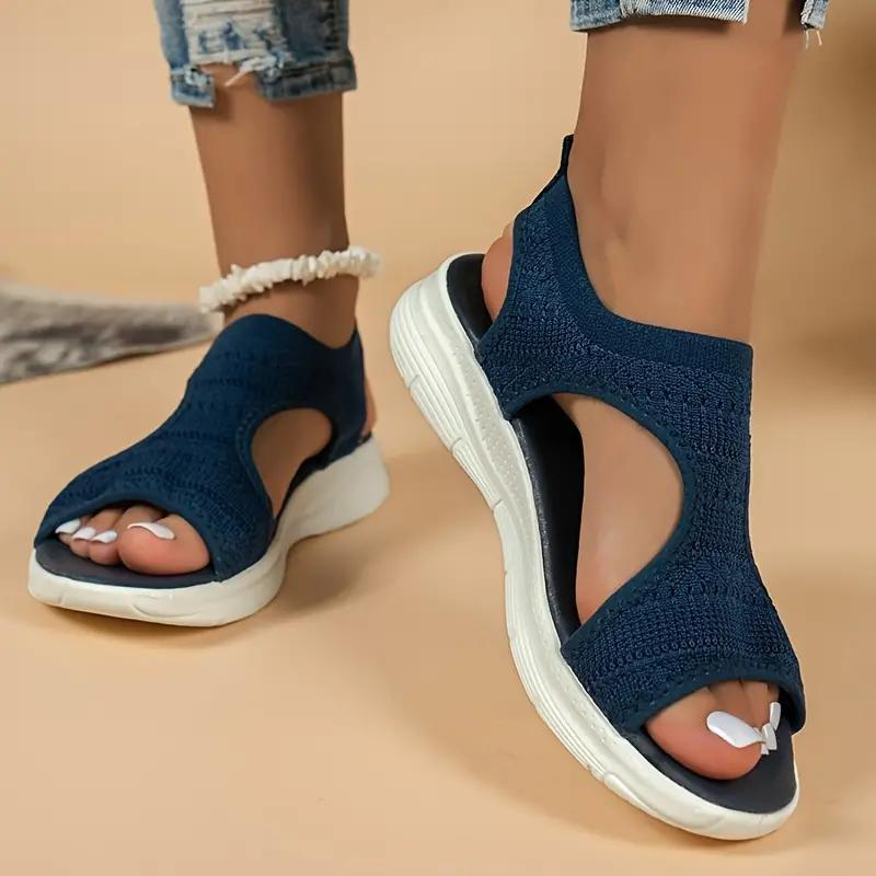 Breathable Knit Cut Out Slip On Flatform Sandal