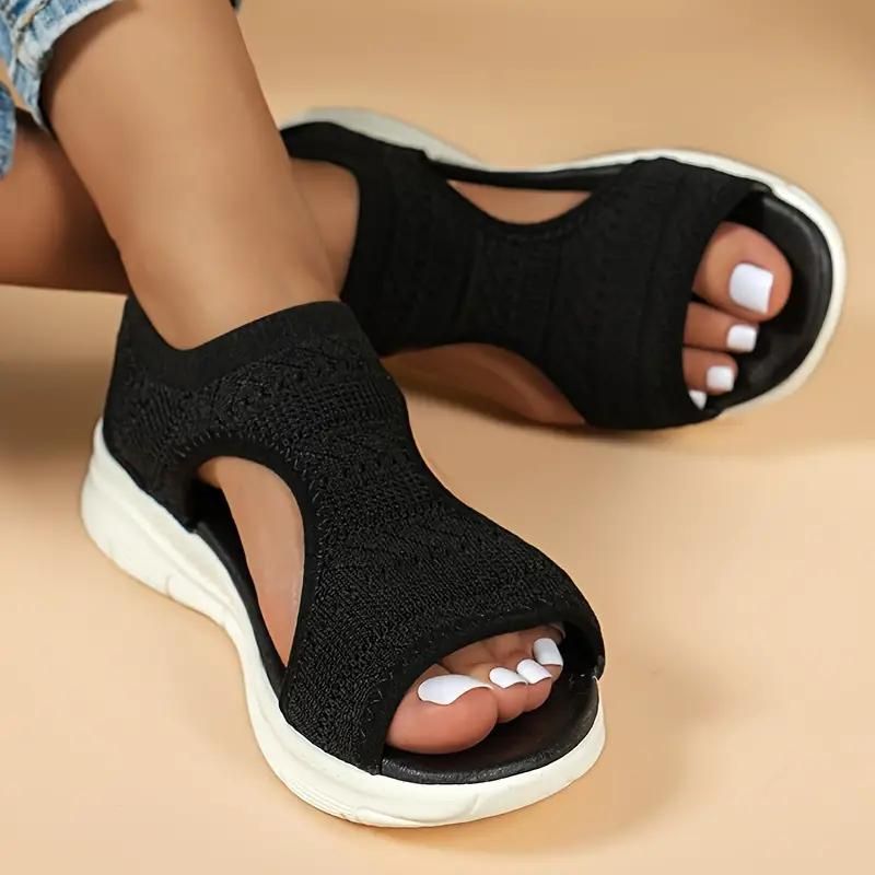 Breathable Knit Cut Out Slip On Flatform Sandal