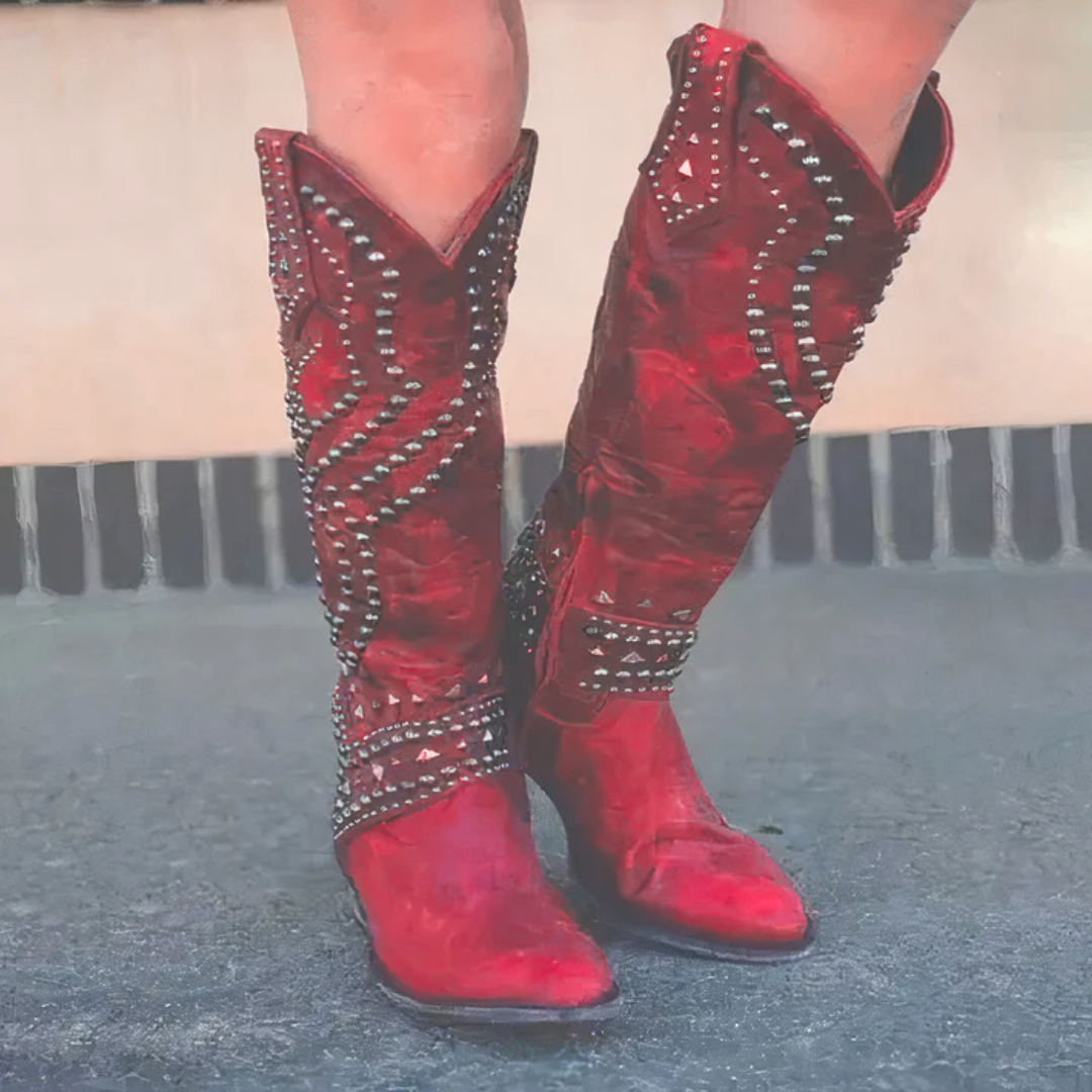 Studded Knee High Western Cowboy Boots