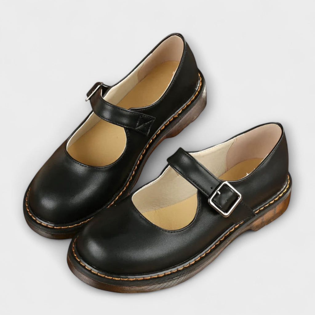 Chunky Sole Leather Buckle Strap Mary Jane Flats