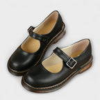 Chunky Sole Leather Buckle Strap Mary Jane Flats