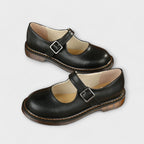 Chunky Sole Leather Buckle Strap Mary Jane Flats