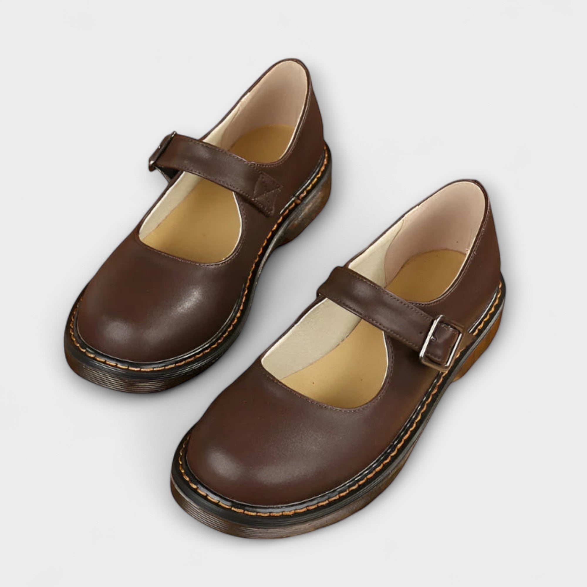 Chunky Sole Leather Buckle Strap Mary Jane Flats