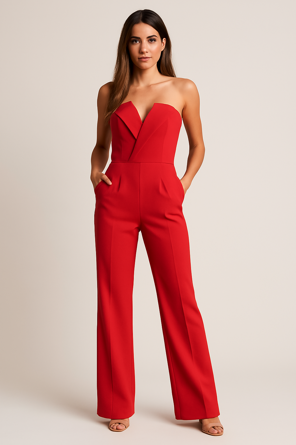 Strapless Sweetheart Neck Wide Leg Formal Jumpsuit