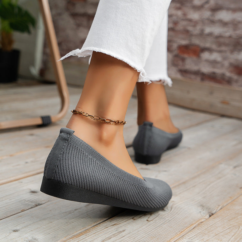 Ribbed Knit Slip On Cushioned Insole Round Toe Ballet Flat
