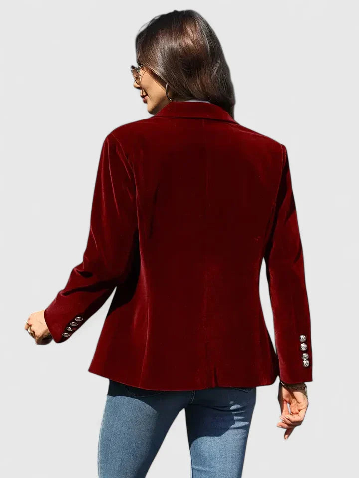 Single Button Gold Trim Velvet Notch Lapel Blazer