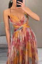 Floral Tulle Strappy Maxi Dress - Formal Evening Gown
