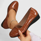 Croc Embossed Patent Slip On Low Wedge Flat