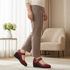 Velcro Strap Embossed Leather Wedge Mary Jane Shoe