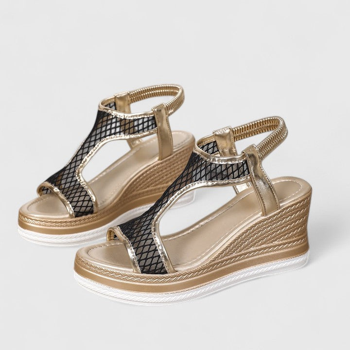 Mesh Peep Toe Platform Wedge Sandals