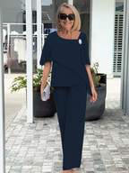 Chiffon Tiered Cape Top & Wide Leg Trouser Two Piece Set