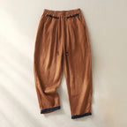 Contrast Hem Drawstring Elasticated Tapered Linen Pant