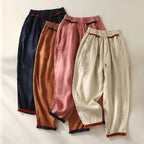 Contrast Hem Drawstring Elasticated Tapered Linen Pant