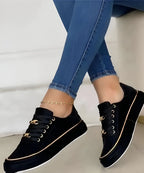 Gold Trim Chain Lace Flatform Casual Sneaker