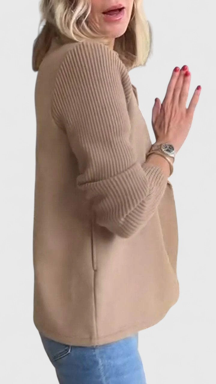 Double Breasted Knit Sleeve Notch Lapel Wool Blazer