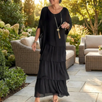 Chiffon Tiered Ruffle Batwing Sleeve Flowy Maxi Dress