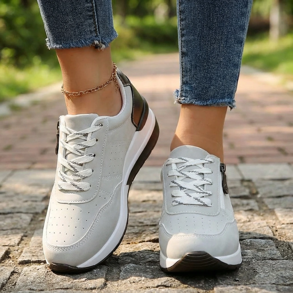 Perforated Side Zip Lace Up Casual Platform Sneaker