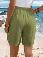 High Waist Side Button Wide Leg Casual Linen Short